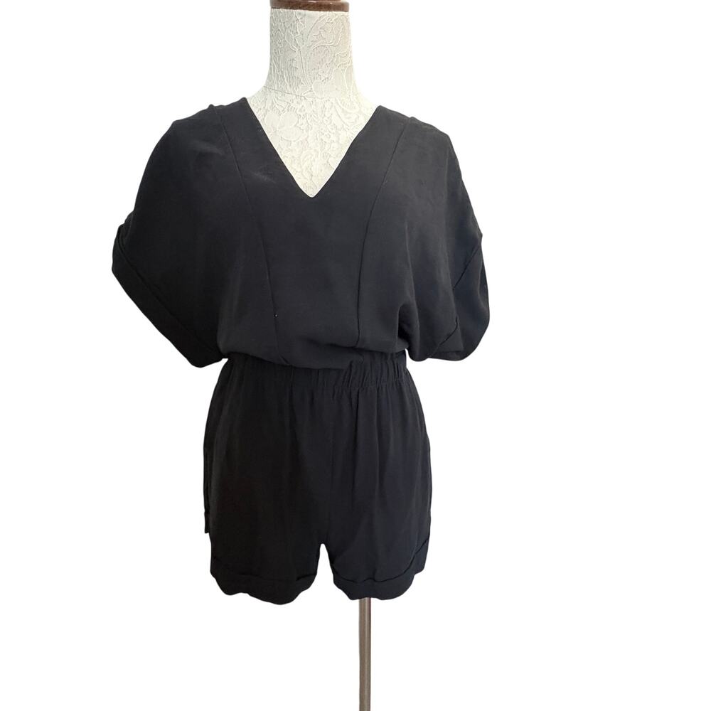 Malai Amalfi V-Neck Romper Small Black Tie Back Resort Anthropologie Party - Picture 2 of 8